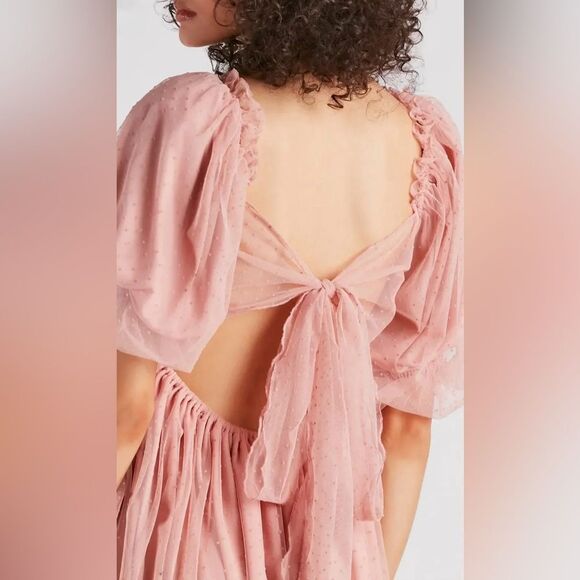 Mable Whimsical Blush Organza Babydoll Muse Chiffon Tulle Swiss Dot Skater Dress - Picture 3 of 13